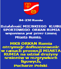 Działalność MIEJSKIEGO KLUBU SPORTOWEGO ORKAN RUMIA wspierana jest przez Gminę Miasta Rumia