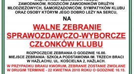 WALNE ZEBRANIE SPRAWOZDAWCZO-WYBORCZE CZŁONKÓW KLUBU !!!