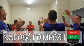 Radość szatni po meczu GKS - UNIA