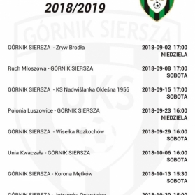 Terminarz sezon 2018/2019