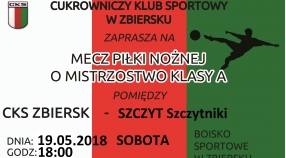 Mecz z Szczytnikami w sobotę 19.05 o godzinie 18:00 na boisku w Zbiersku
