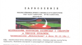 Mistrzostwa Gostynina w tenisie stołowym dziewcząt i chłopców