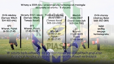 Harmonogram treningów na 2019 rok.