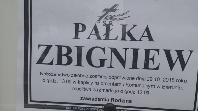 Nabożeństwo żałobne zostanie odprawione dnia 29.10.2018 roku o godz. 13:00