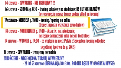 KALENDARZ DO KOŃCA CZERWCA.