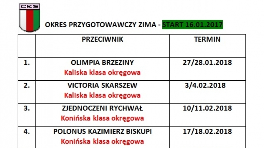 Zimowy okres przygotowawczy