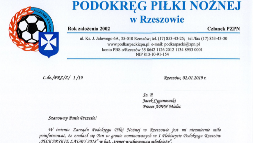 Trener Cyganowski nominowany do piłkarskich laurów