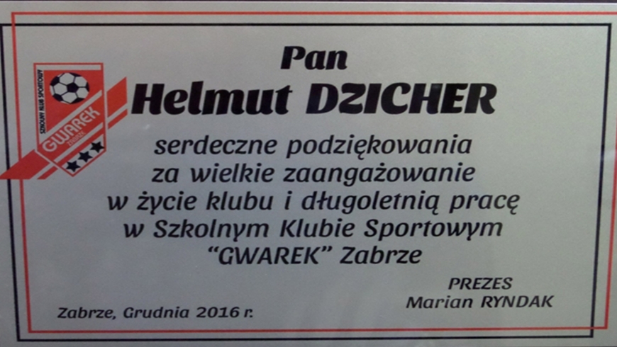 SERDECZNE PODZIĘKOWANIA DLA GOSPODARZA KLUBU PANA HELMUTA DZICHER