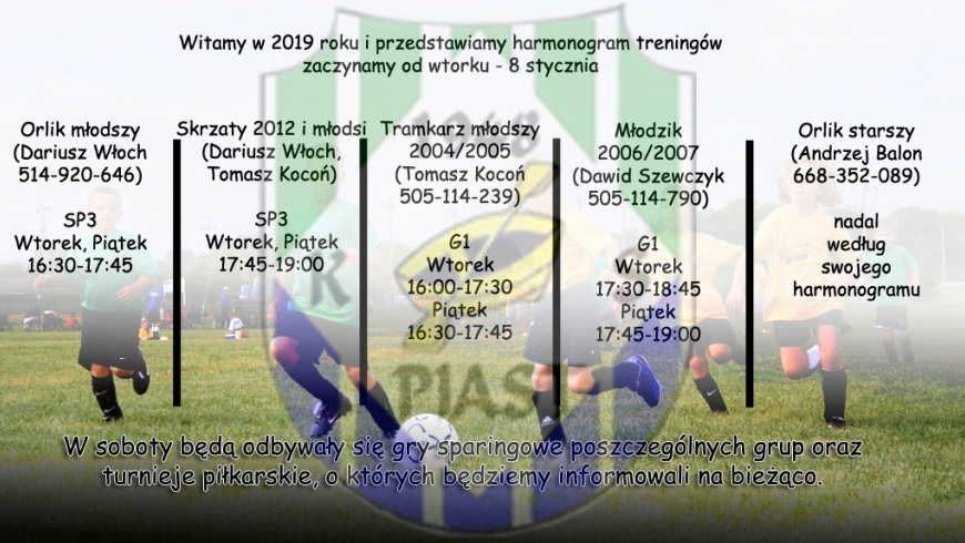 Harmonogram treningów na 2019 rok.