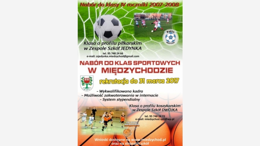 NABÓR DO KLAS SPORTOWYCH W MIĘDZYCHODZIE 2017/18